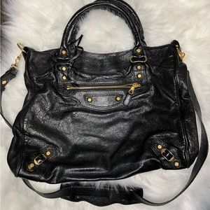 Authentic  Balenciaga  Leather Motorcycle City Bag Black